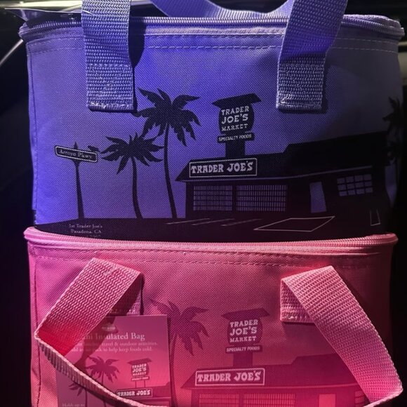 NWT Trader Joe's Mini Insulated Bag Set of 2 Pink & Lavender - Limited Edition - Picture 2 of 4